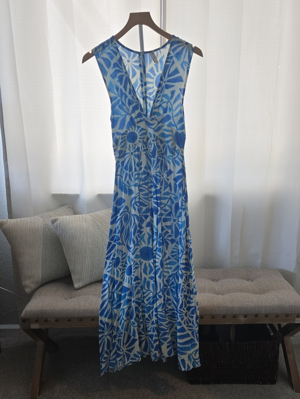 Salty Crew Blue and White Floral V‑Neck Maxi Dress